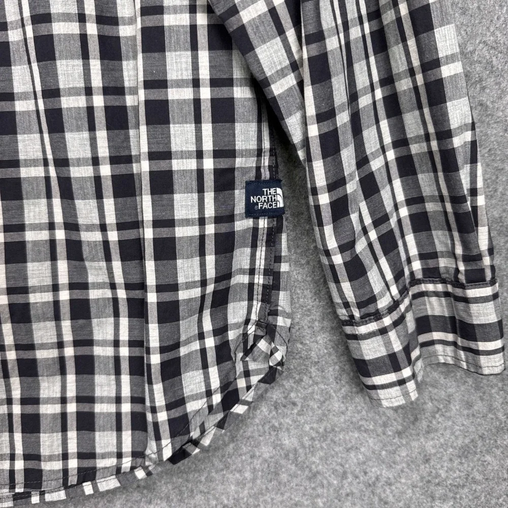 The North Face Button Down Shirt L Black White Plaid Cotton Long Sleeve A3MMU